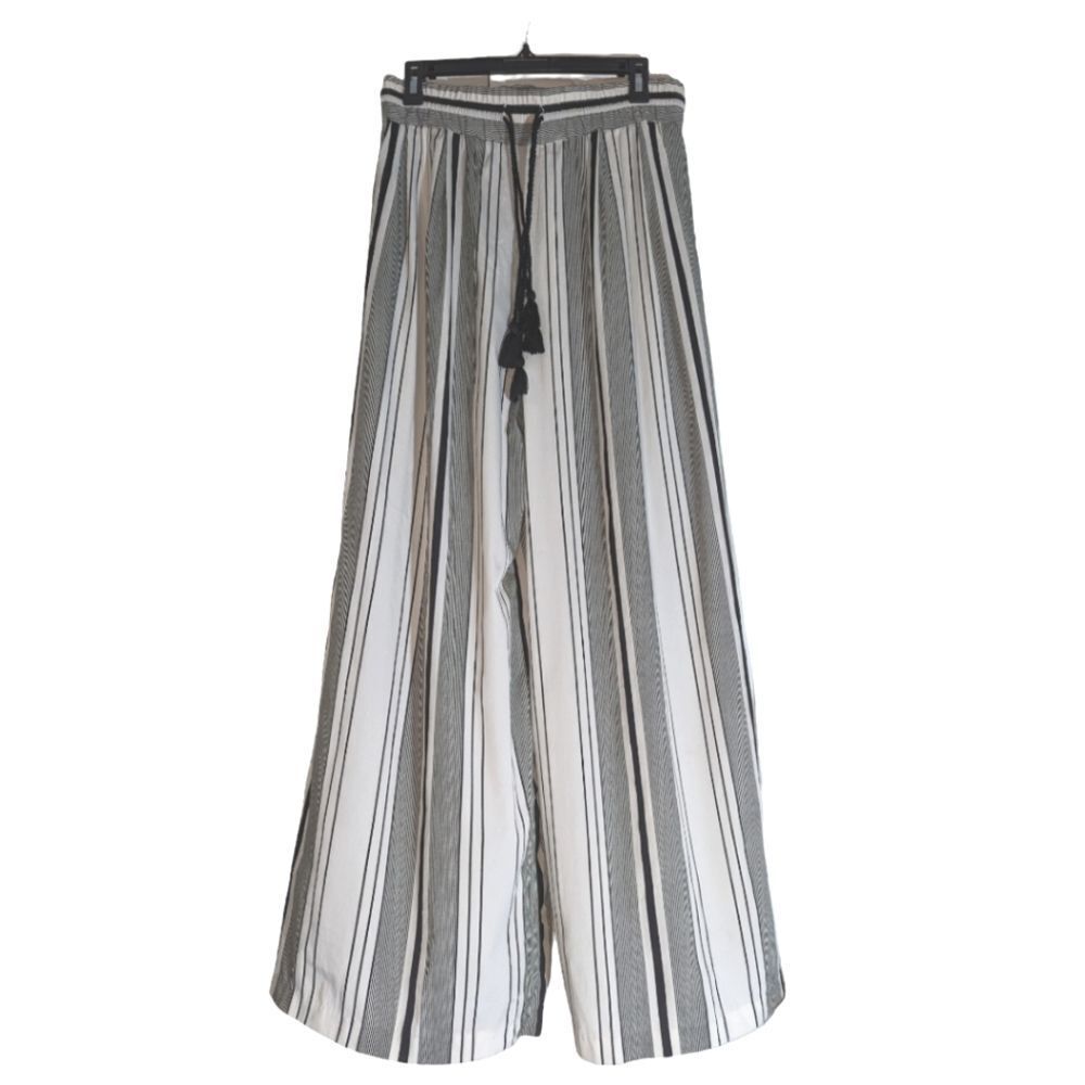 Zara Black and White Striped Wide-Leg Pants